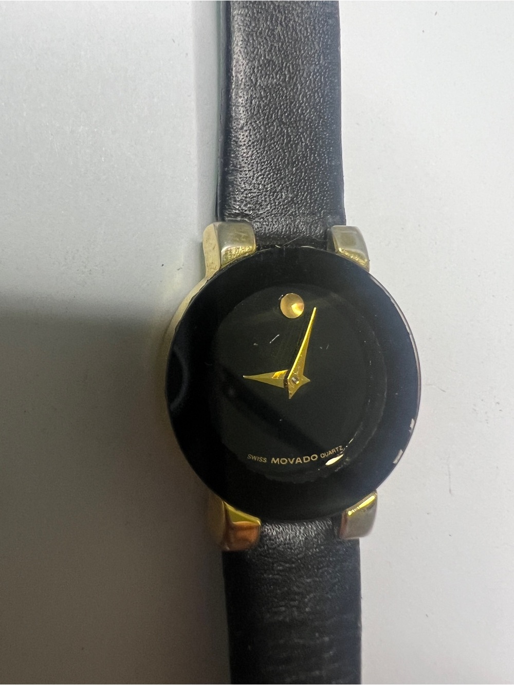 Movado Ladies' Black & Gold Museum Dial Leather Strap Watch